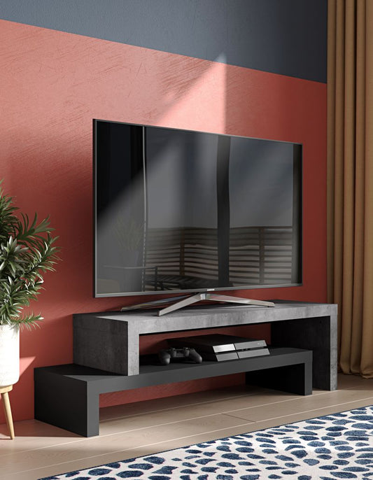 TV Stand - Concrete Melamine/Black Lacque