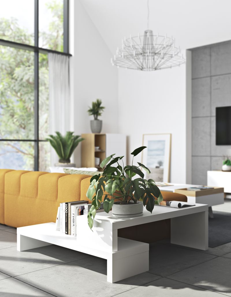 TV Stand - Concrete Melamine/Black Lacque