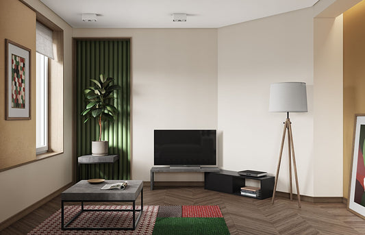 TV Stand - Concrete Melamine/Black Lacque (Code BE97)